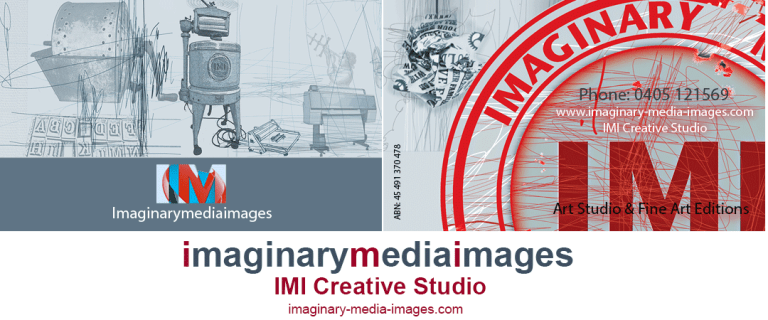 Imaginarymediaimages (IMI) logo and card, IMI Creative Studio. Design by Eleanor Gates-Stuart.